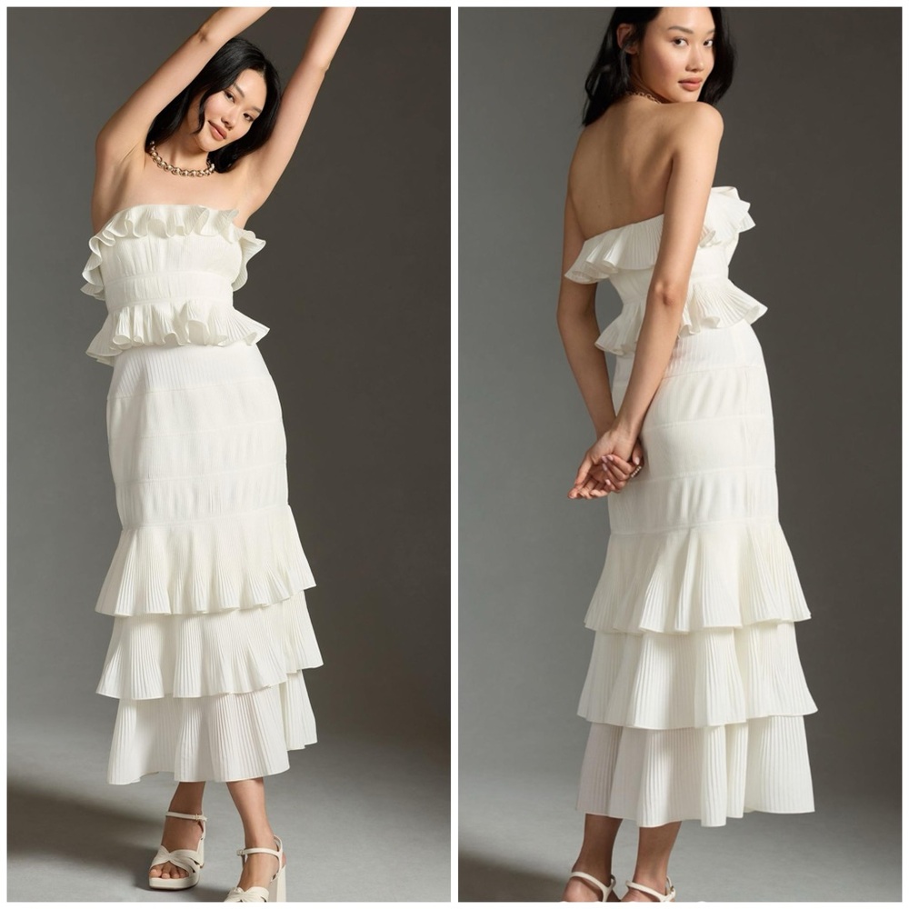 Anthropologie Let Me Be Strapless Tiered Ruffle Dress in White Size XL NWT!